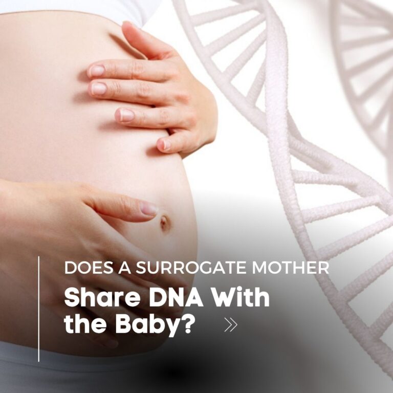 Image of a pregnant woman holding her belly with a rendering of DNA in the background.